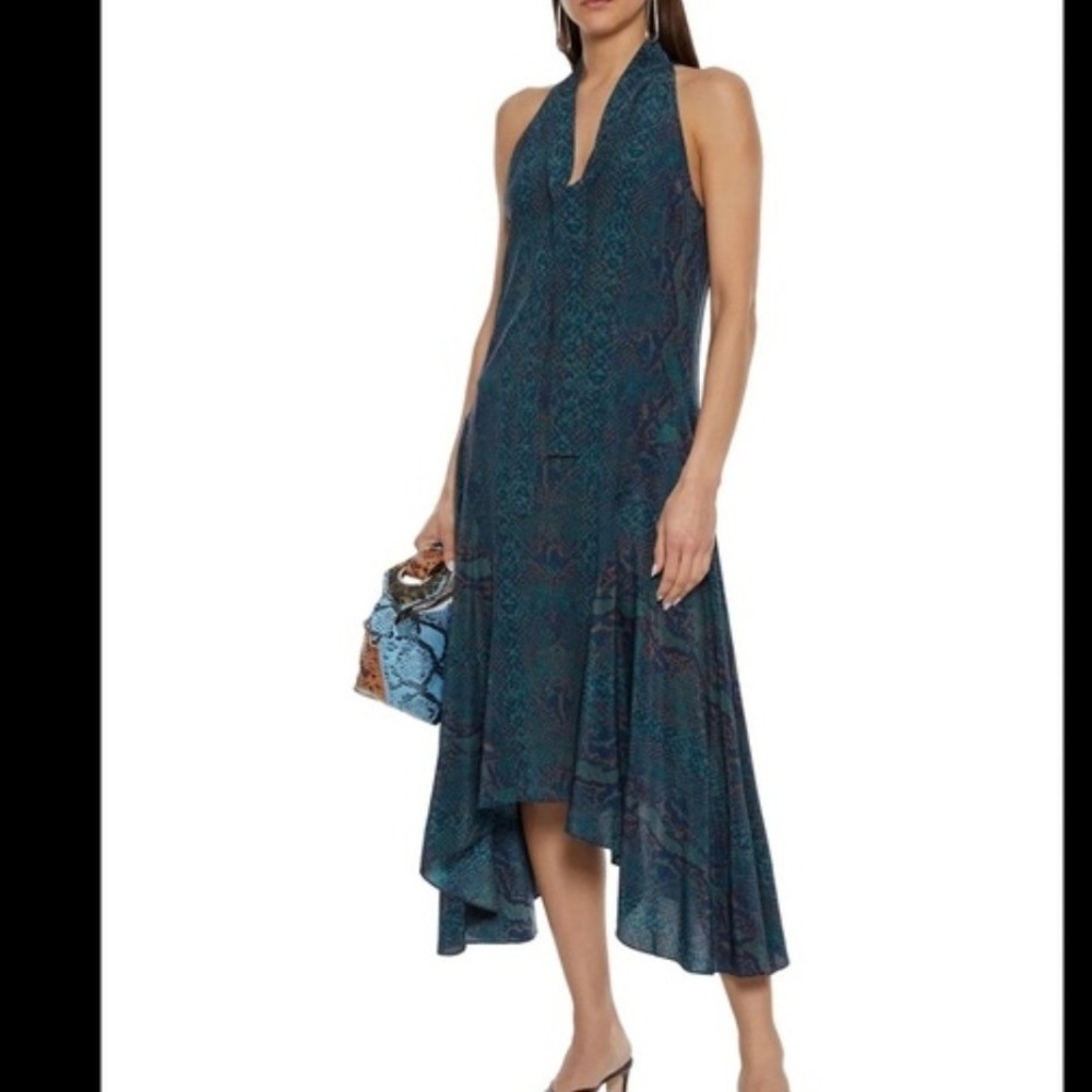 Joie 100% Silk Snakeskin Print Maxi Dress Blue Teal Sleeveless V-Neck M - Picture 1 of 11